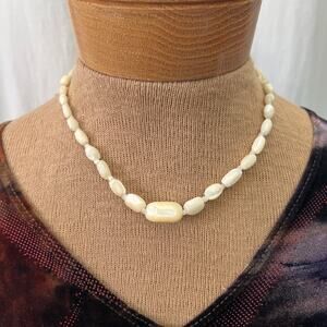 Vintage Mother of Pearl oval beads choker necklace beach tropical Summer jewelry